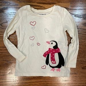Baby Gap 3T long sleeved tee with penguin and glitter hearts